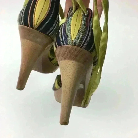 Multicolored woven slub womens wrap around heels - Picture 8 of 10